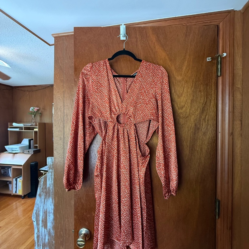 Elegant Burnt Orange Patterned Dress